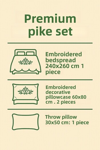 Evimcim Kristina 4 Piece Pike Set – Premium Embroidered Pike & Decorative Pillowcase Set
