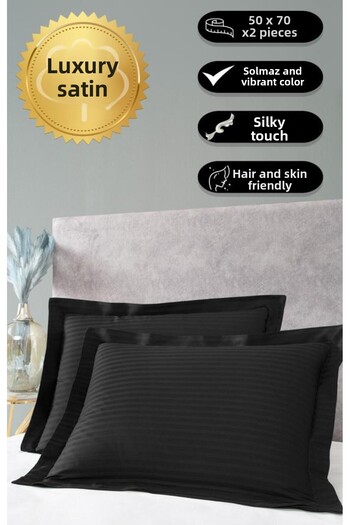 Karna Home Pillowcase Set of 2 Cotton Satin Stripe Karna