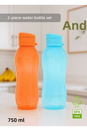 Funny Life Set of 2 School Water Bottles Bpa Free Student Water Bottle Odorless Water Bottle Blue Orange 750 ml