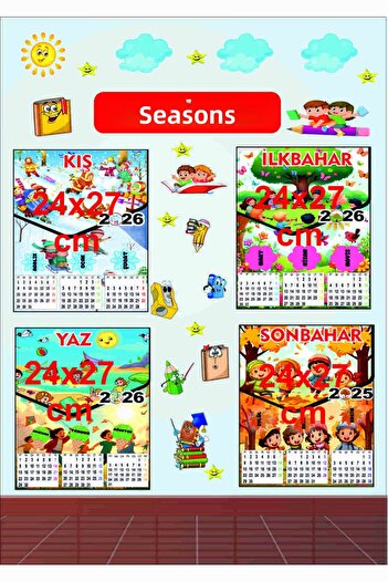 Göktuğ Hediyelik Poster școlar cu benzi de anotimpuri 2025 2026 cu calendar, școală, grădiniță, grădiniță, perete pentru liceu 100X60 cm