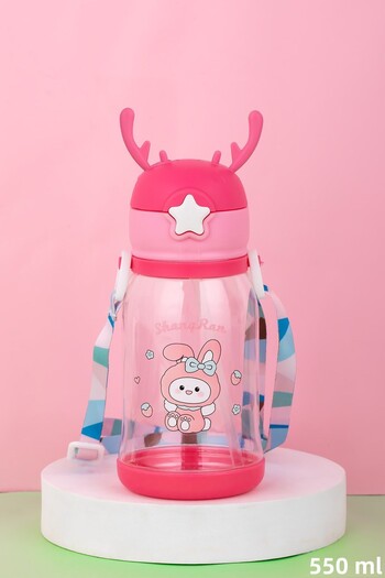 Porsima Flask Deer Themed Sticker Hanging Water Bottle - Water Bottle - Pink 550ml