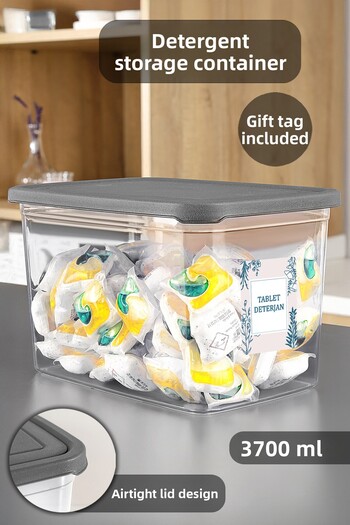 Meleni Home Laundry Detergent Storage Box with Label - Transparent Deep Bathroom Tablet Powder Detergent Box 3.7 Liters