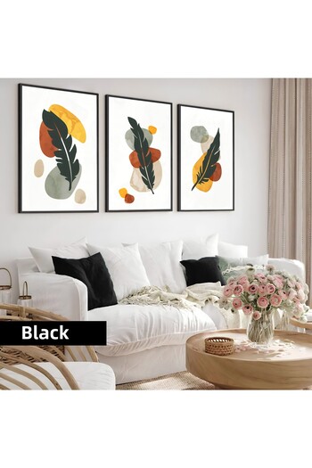 Harikabirev Children's Room Living Room-Minimalist Modern Bohemian Leaf Pattern 002 | Wooden Framed 3-Piece Mdf Ahmdf