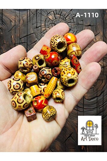 Artdeco Wooden Beads (50 Grams, Average 70-80 Pieces) Different Patterns-Different Sizes-Mixed-Wooden-Accessory-Colored
