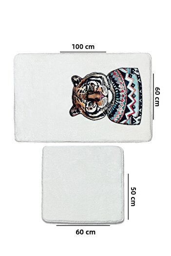 Chilai Home Logwe Ecru 2-Pack Embroidered Bath Mat, Non-Slip Base 60X100 50X60 cm
