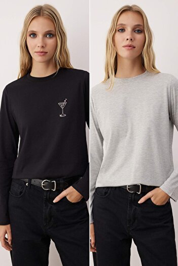 Trendyol Collection 2 Pack 100% Cotton Crew Neck Regular/Regular Fit Twoaw26Ts00009