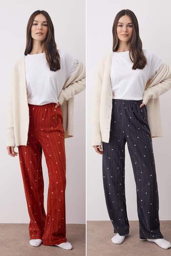 Trendyol Collection Kamin-Ziegel Anthrazit 2er-Pack Herzfleece Winter-Strickpyjama Unterteil THMAW25PJ00004