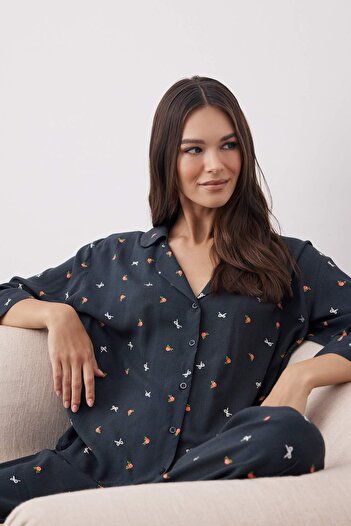 Trendyol Collection Multi-Colored Ribbon/Bowknot and Floral Viscose Woven Pajama Set Thmaw26Pt00065