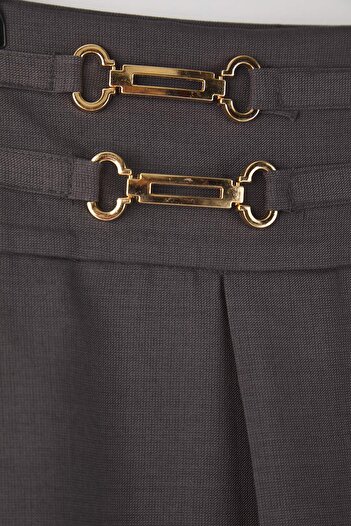 Trendyol Curve Anthracite Accessorized Pleated Mini Woven Plus Size Skirt Tbbaw26Az00014
