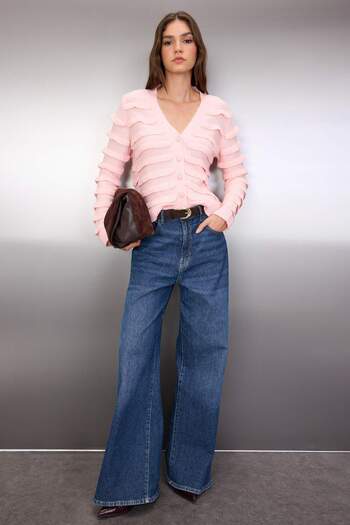 Trendyol Collection Powder Soft Textured V-Neck Knitwear Cardigan Twoaw26Hi00248