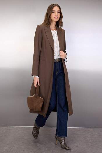 Trendyol Collection Brown Mono Closure Oversize Long Coat Twoaw26Kb00060