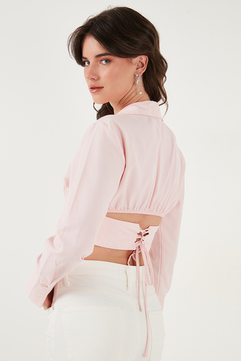 Lela Fitted Fit Pamuklu Korse Detaylı Uzun Kollu Crop Gömlek GÖMLEK 611GO00376