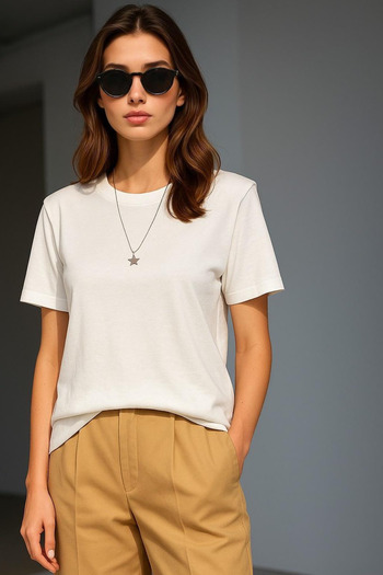 poupee Tricou căptușit alb - Tricou de damă din bumbac căptușit pe umeri, decolteu