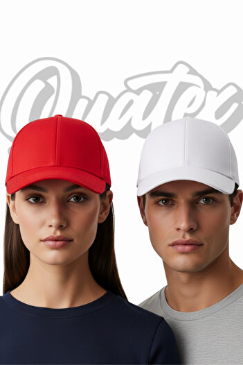 QUATEX Basic Hat 2 Pack – White - Red 100% Cotton Gabardine Unisex Model