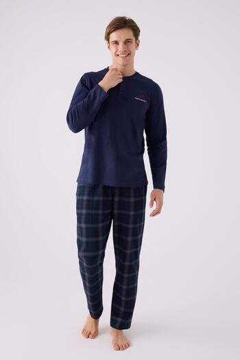 Arnetta 3152 Plus Size Men's Long Sleeve Button Pajamas Set