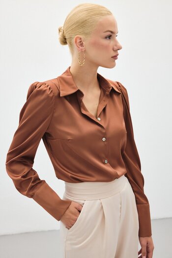 Sateen Brown Satin Padded Shirt