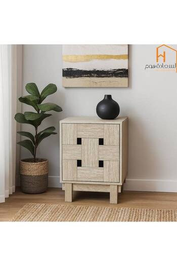 Al Saada Home Fixed Wooden Nightstand - Beige