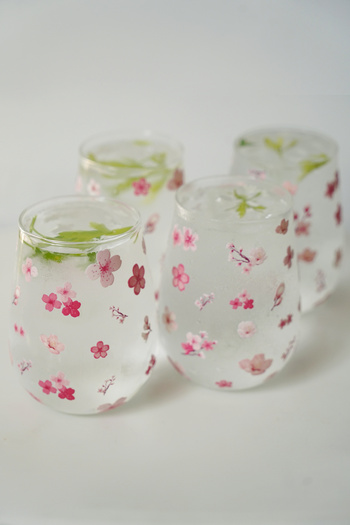 Caga Home CAGA Pinterest 4'lü Kiraz Çiçeği Desenli Cam Su Bardağı Seti 350 Ml