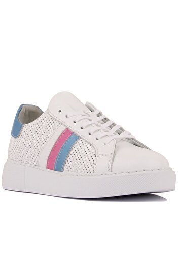 SailLakers - White Leather Lace-Up Women's Casual Shoes 104-5046He1065Z