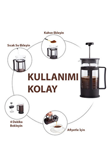 Kanji Isıya Dayanıklı Cam French Press 350 ml Siyah | Paslanmaz Çelik Filtreli