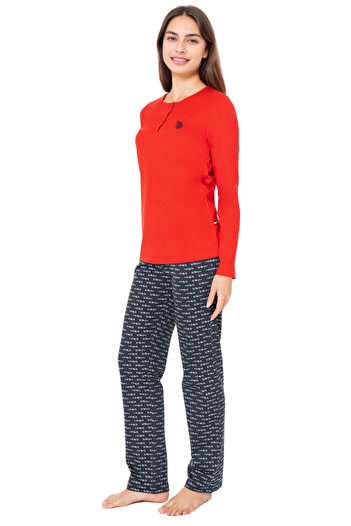 U.S. Polo Assn. Women's Plus Size Relaxed Fit Cotton Tracksuit Set - Red