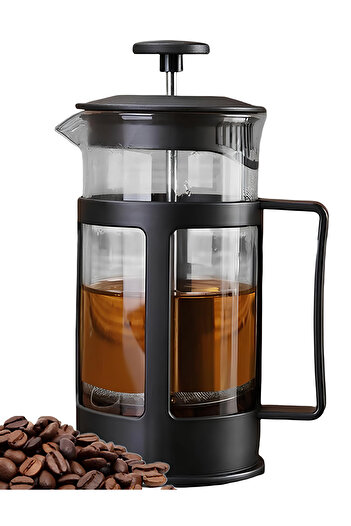 Kanji Isıya Dayanıklı Cam French Press 350 ml Siyah | Paslanmaz Çelik Filtreli