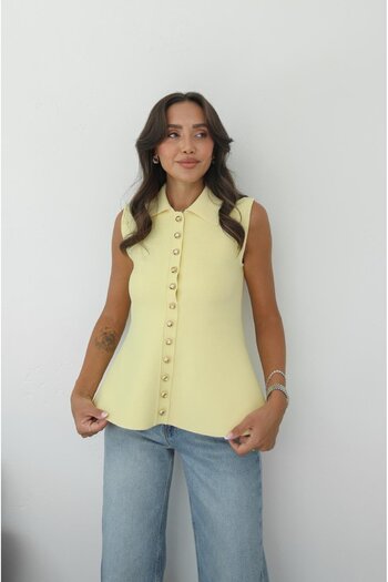 Havoş Yellow Multi-Buttoned Flounce Cardigan