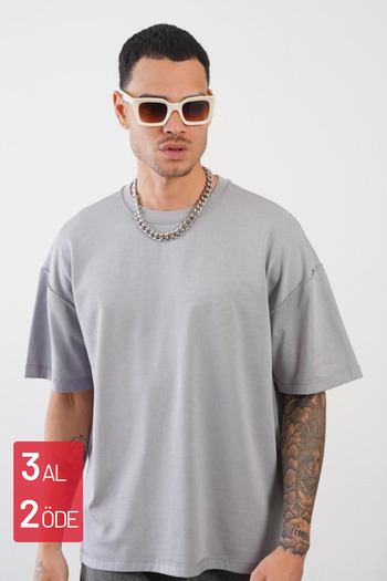 Balenbi Unisex Gray Oversize T-Shirt - Crew Neck, Back Printed, Back Stitching