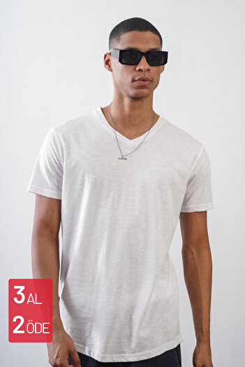 Balenbi White V-Neck Unisex Regular Cut T-Shirt