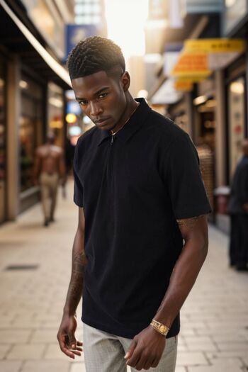 Balenbi Black Polo Neck Zippered Men's T-Shirt - Regular Fit