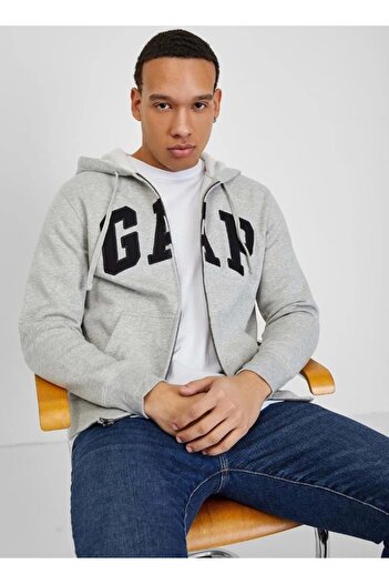 GAP V-Heritage Logo Fz 851516 Men's Hooded Zippered Sweatshirt Gray