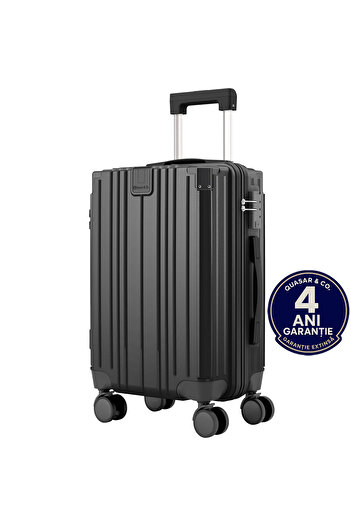 Quasar & Co. Medium trolley 66x45x26cm, checked luggage, trolley with lock, 4-wheel suitcase, ABS suitcase, cup holder, black