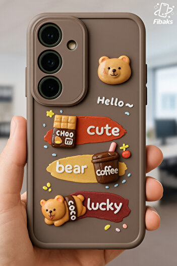 Fibaks Galaxy A25 Compatible Case Designed Patterned Camera Protection Teddy Bear Brown Colored Soft Silicone Cover