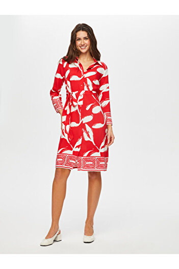 Faik Sönmez Skirt Watercolor Monochrome Leaf Pattern Shirt Dress S25Elb001