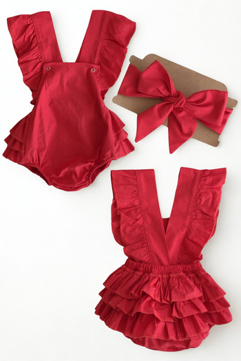 Parla Kids Red Cotton Baby Girl Salopet and Bandana Christmas Set