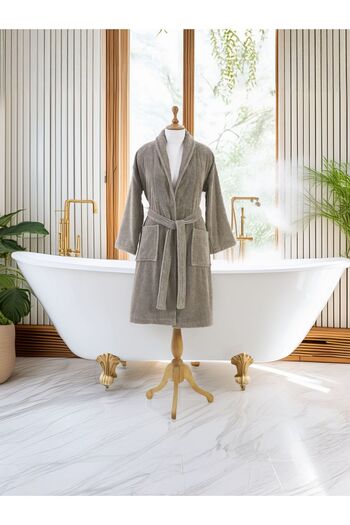 Donetella Unisex 100% Cotton Terry Bathrobe Large & Extra Large, 400 GSM, Ankle-Length with Shawl Collar