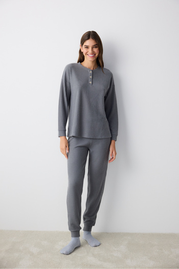 Penti Set de pijamale pantaloni gri închis Waffle gri închis