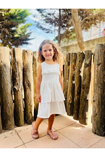 DİVİSTA Girls' 100% Cotton Ruffle Dress