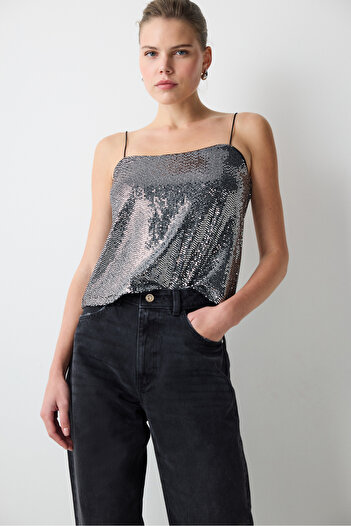 Penti Silver Color Thin Strap Top