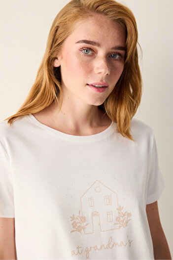 Penti Tricou din bumbac Floral Off-White