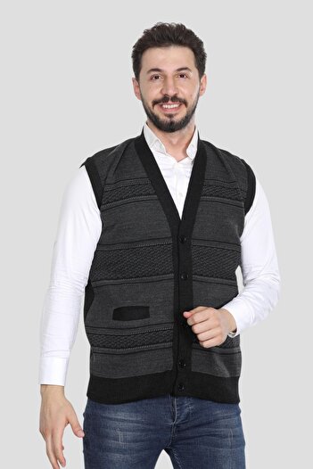 HEDEFNUR TEKSTİL Smoked Buttoned Dad Vest with Double Pockets