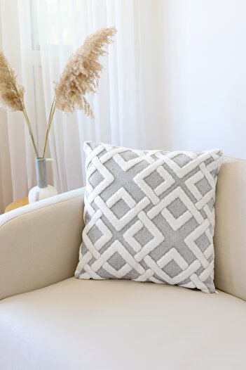 HAMUR Декоративний чохол на подушку Bohemian Ozel Design Punch Panc Pattern Декоративний чохол на подушку Mila Grey
