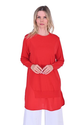 Invee Shirt Detailed Knitwear Tunic Red
