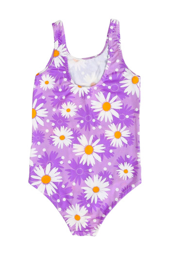 FırsatYeri Purple with White Daisies Girls' Swimsuit Comfortable Stretchy Quick Dry Bikini Sea Pool Beach Swimwear 2-11 Years