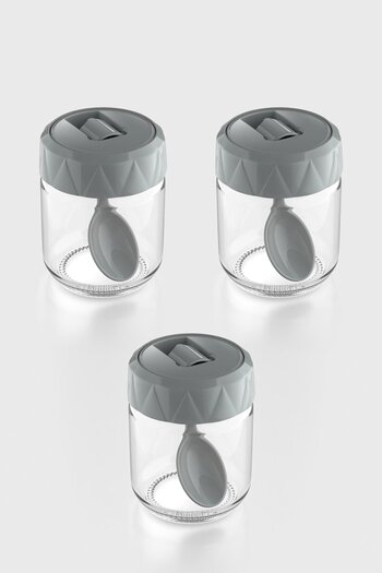 Renga Lexa 210 ml Set of 3 Glass Spice Jars with Spoon 161019 Gray