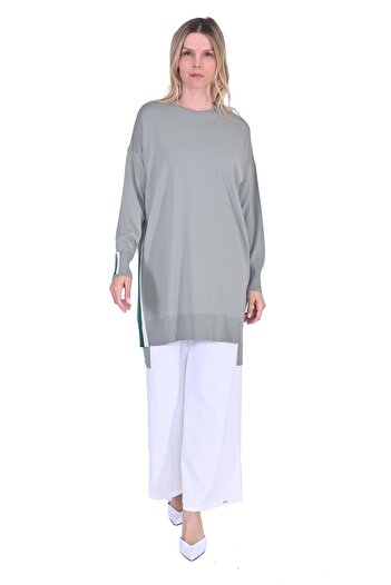 Invee Oversize Color Detailed Knitwear Tunic Creamy