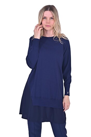 Invee Shirt Detailed Knitwear Tunic Dark Blue