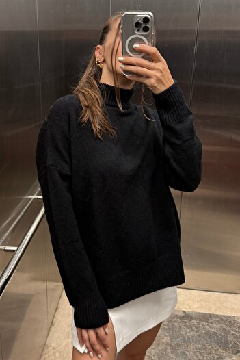 Noi Belis Pulover de bază cu guler în picioare oversize moale texturat AW25KZ0010