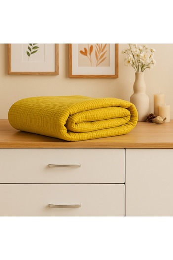 Tasarım Hb&Victory Muslin 100% Cotton Double Size 4-Layer Mustard Yellow Color Bedspread 240X230 Cm.