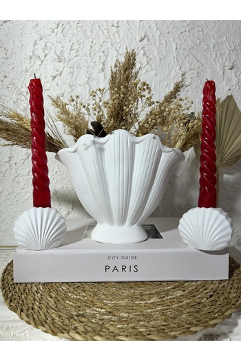 Zigzag Home Medium Size Oyster Vase 2 Pieces Mussel Candle Holder Gift Bohemian Style Vase Oyster Mussel Vase Set